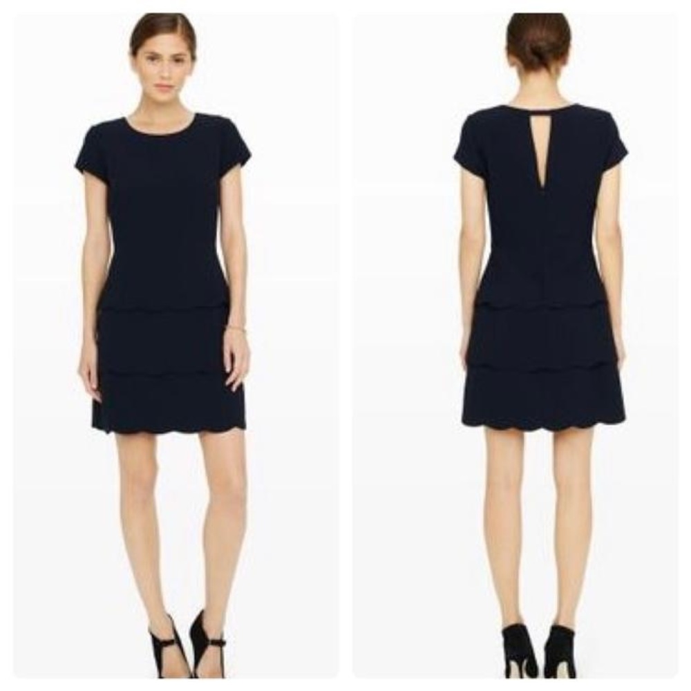 Club Monaco Colby Tiered Black Mini Dress Scalloped Hem, Size 10